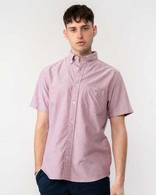 Gant Pink Regular Fit Short Sleeve Oxford Shirt Colour: 550 Beautyberry, Size: L for men