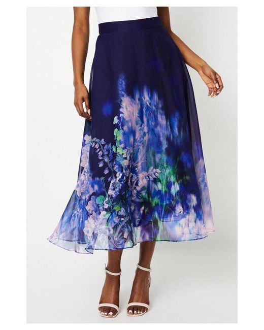 Coast Blue Chiffon Placement Print Midi Skirt