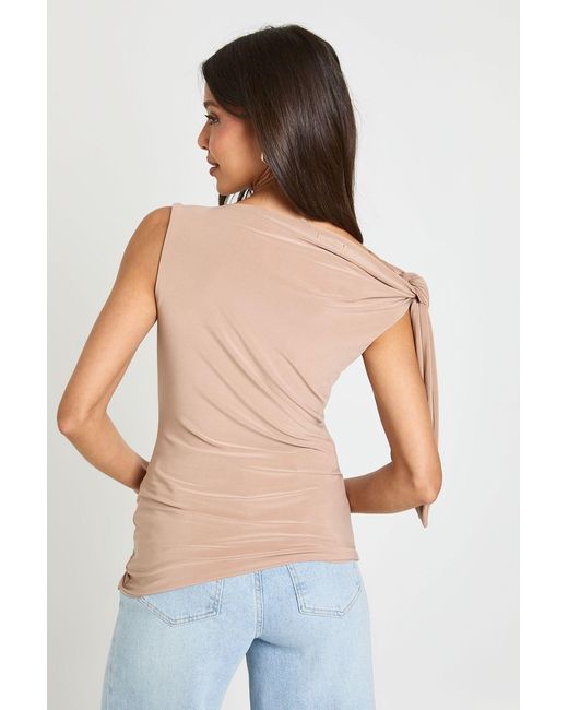 Boohoo Blue Matte Slinky High Neck Tie Shoulder Top