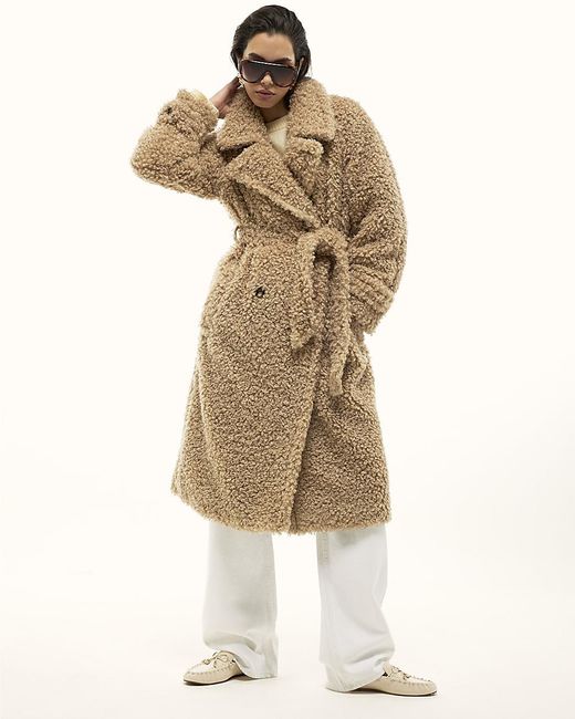 River Island Metallic Coat Borg Longline Belted