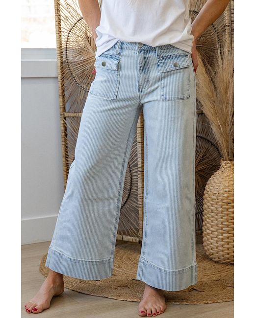 Azura Exchange Blue Striped Wide Leg Jeans