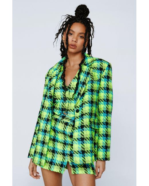 Nasty Gal Green Premium Boucle Single Breasted Blazer