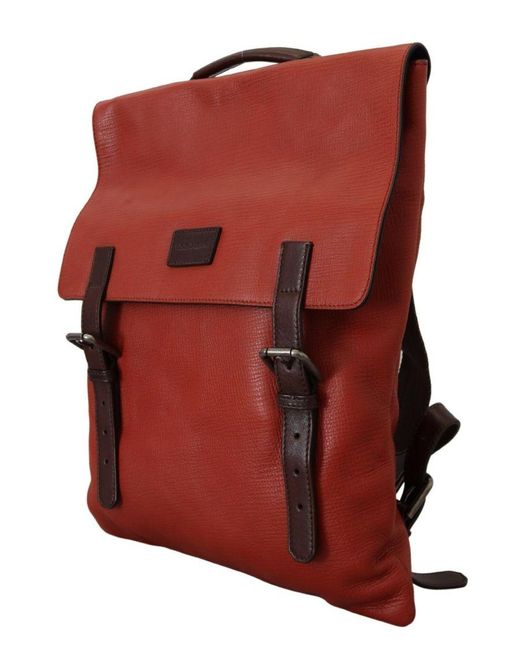 Dolce & Gabbana Red Leather Logo Plaque Backpack Bag Calf Leather for men