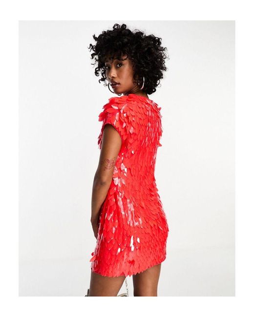 ASOS Red All Over Feather Embellished Mini Dress