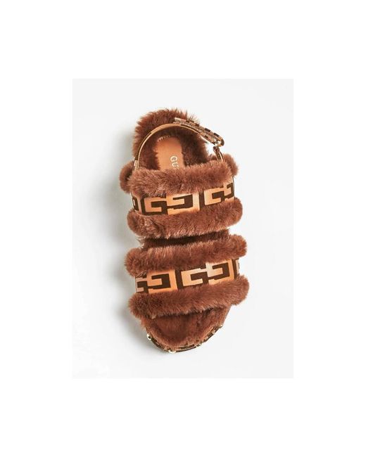 Guess Brown Sandals With Fur Eco-Leather