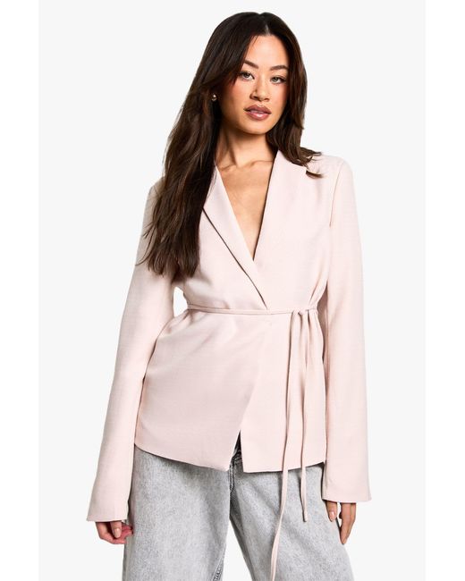 Boohoo Natural Tall Textured Tie Detail Blazer