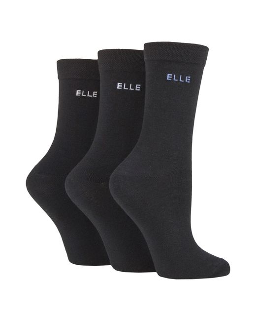 Elle Black 3 Pack Ladies Plain Cotton Socks