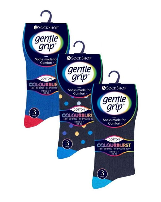 Gentle Grip Blue 9 Pairs Non Elastic Cotton Soft Loose Top Socks for men