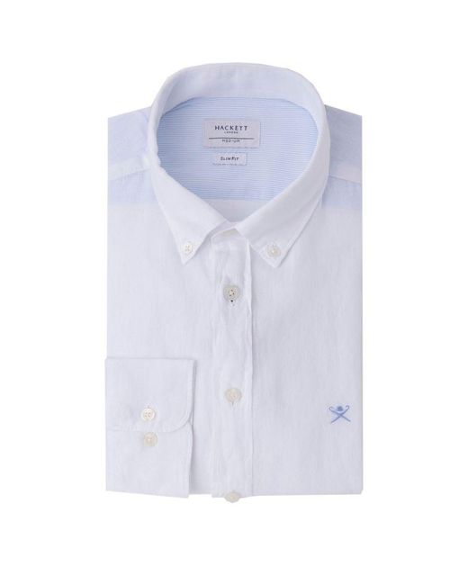 Hackett White Linen Long Sleeved Shirt for men