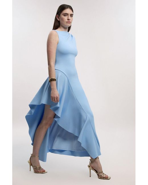Karen Millen Blue Petite Scuba Drama Ruffle Hem Woven Maxi Dress