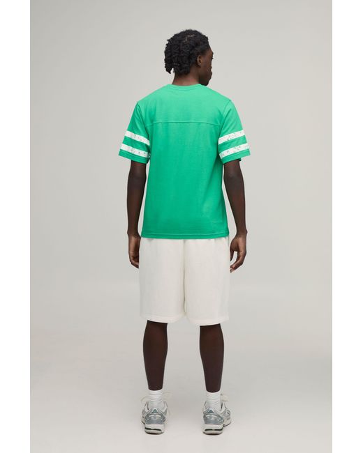 BoohooMAN Green Regular Boxy Fit Washed Varsity Print Panel T-Shirt for men