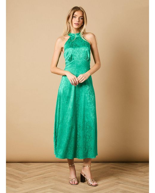 Oasis Green Bias Halterneck Midi Dress