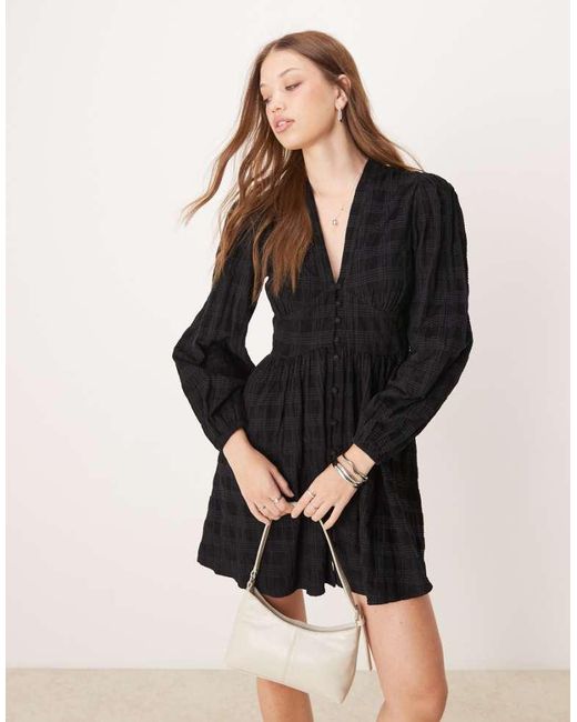 Nobody's Child Black Starlight Cord Mini Dress With Balloon Sleeves