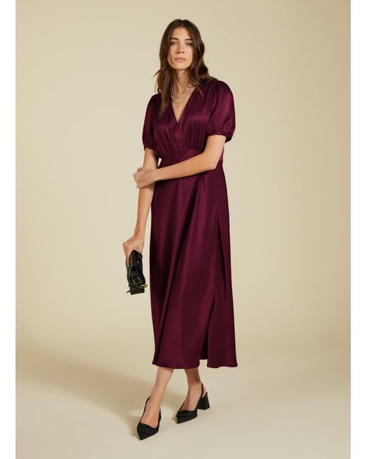 Baukjen Natural Cathy Satin V-Neck Midi Dress