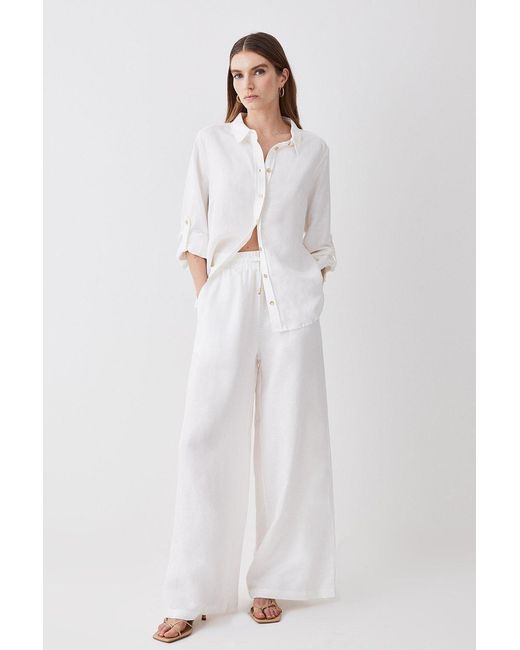 Karen Millen White Linen Wide Leg Woven Trouser