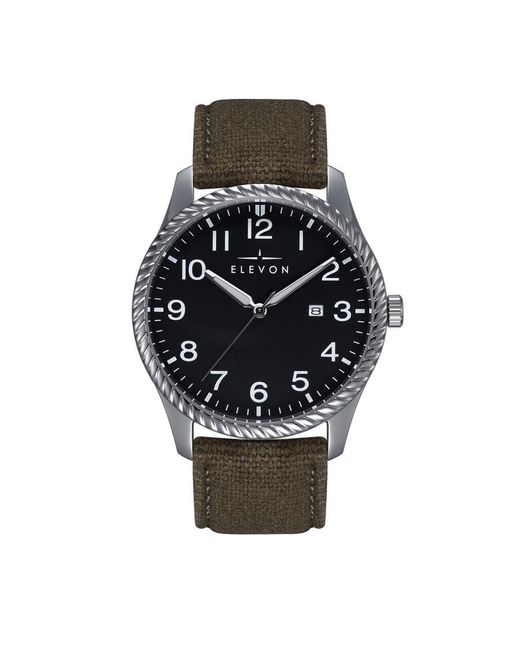 Elevon Watches Black Crosswind Canvas-Overlaid Leather-Band Watch W/ Date for men
