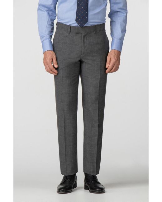 Scott & Taylor Gray Charcoal Check Tailored Fit Trousers for men