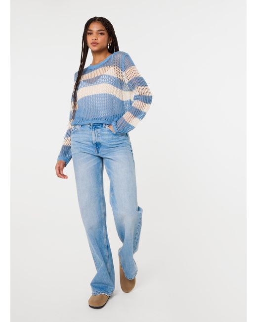 Pink Vanilla Blue Stripe Crochet Jumper