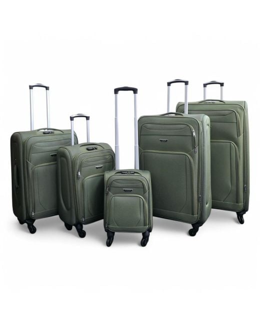 Infinity Leather Green Soft Shell Lightweight Nylon Suitcase Set 4 Wheel Travel Case Holiday Bags