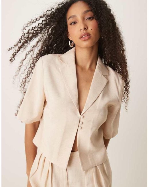 ASOS Natural Short Sleeve Tie Front Cropped Shirt Co-Ord