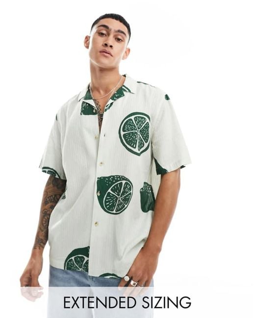 ASOS Green Relaxed Revere Shirt With Fruit Print for men