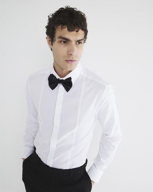 River Island White Shirt Slim Fit Formal Long Sleeve for men