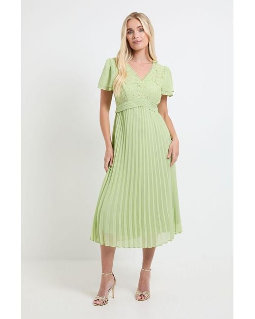 Wallis Green Petite Lace Pleat Detail Midi Dress