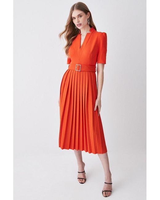strapless open back dress Kate Middleton Yellow Ochre Structured Crepe Pleated Belted Midi Dress –  opalroyaleclothing