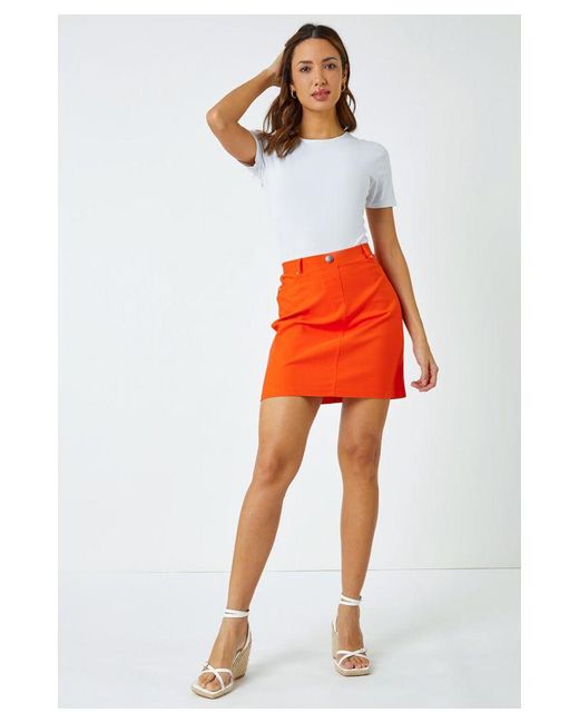 Roman Orange Straight Stretch Skirt