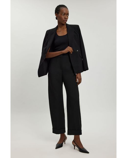 Karen Millen Black Compact Stretch Tailored Barrel Leg Trouser