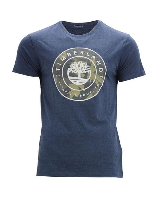 Timberland Blue Printed T Shirts Crew Neck Summer Top Short Sleeve Premium Tee for men
