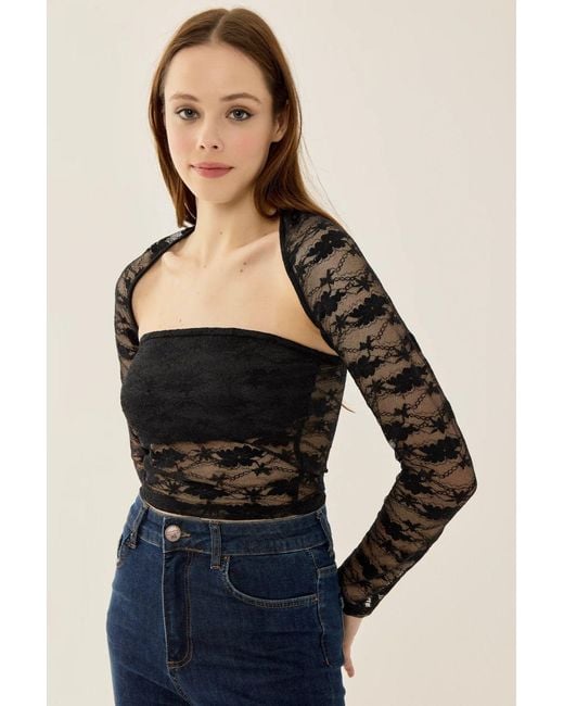 Hiccup Blue Slim Fit Long Sleeve Lace Top