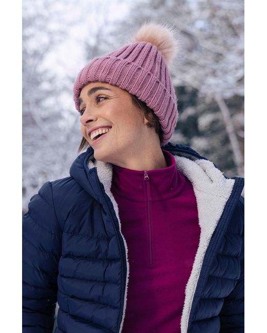 Mountain Warehouse Purple 'Geneva' Fur Lined Beanie Pom Pom Winter Hat