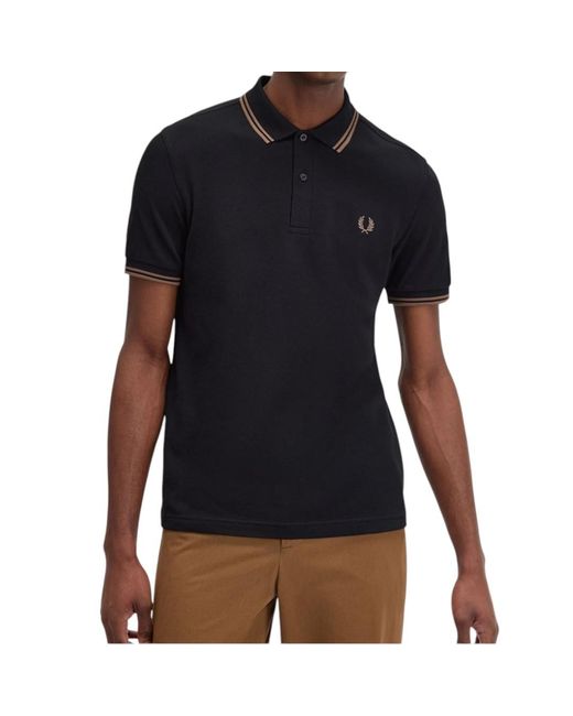 Fred Perry Black M3600 Twin Tipped Polo Shirt Cotton for men