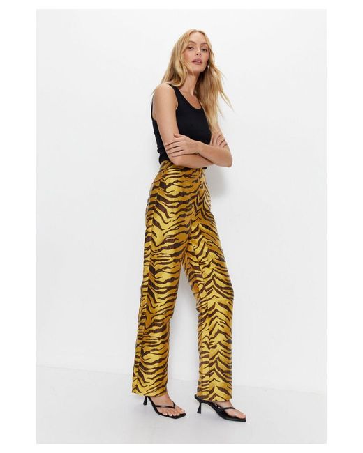 Warehouse Metallic Premium Jacquard Zebra Print Trousers