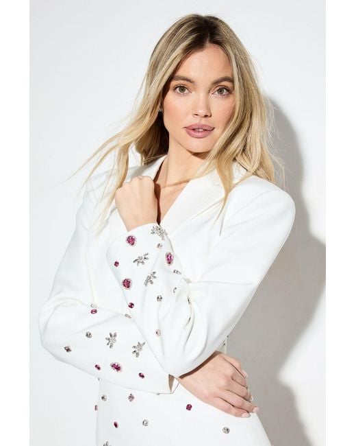 MissPap White Premium Scalloped Embellished Blazer