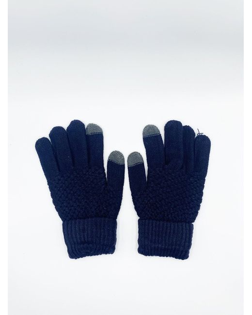 SVNX Blue Textured Touchscreen Knitted Gloves for men