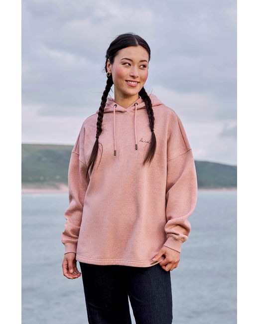 Mountain Warehouse Pink 'Amber' Relaxed Hoodie With Elasticated Cuffs & Hem Cosy Pullover Cotton
