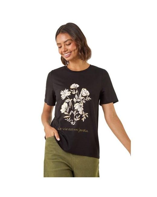 Roman Black Floral Placement Short Sleeve T-Shirt