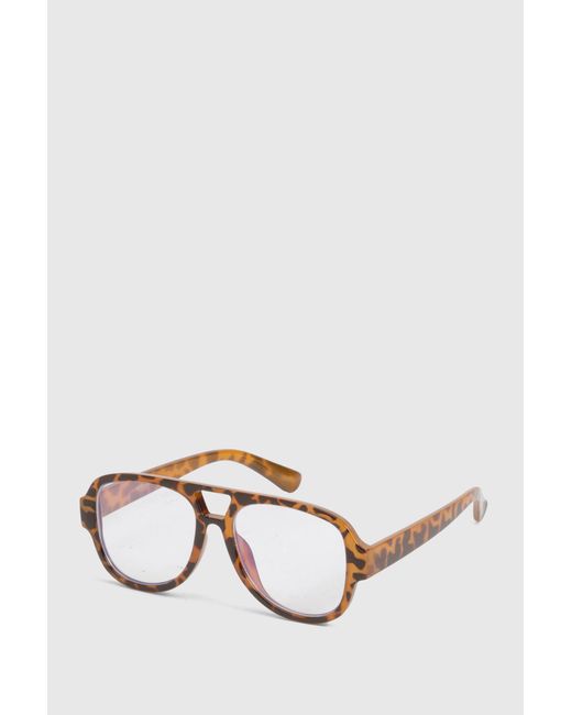 Boohoo Brown Oversized Retro Aviator Light Glasses