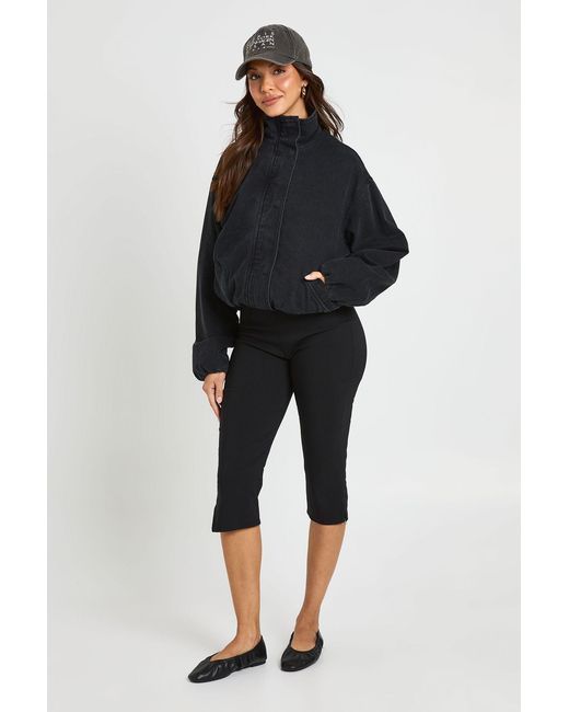 Boohoo Black Funnel Neck Denim Bomber Jacket