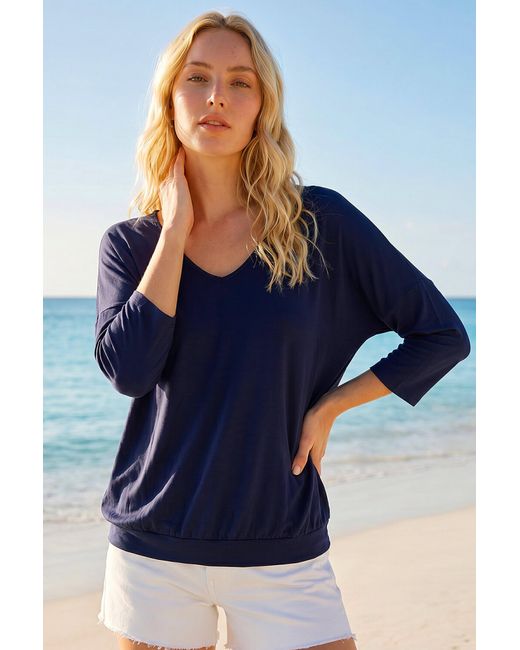 Roman Blue V-Neck Jersey Stretch T-Shirt