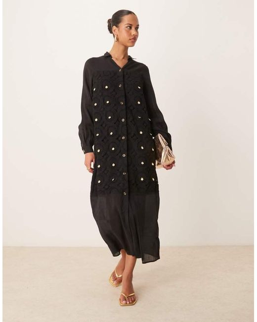 Never Fully Dressed Black Crochet Longline Shirt Dress