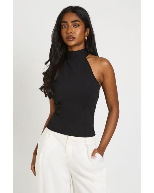Boohoo Black Fitted Halterneck Cinched Top