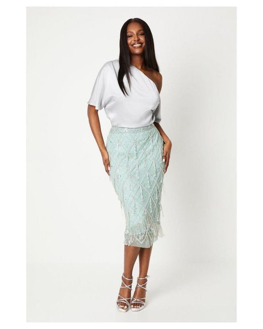 Coast Blue Premium Crystal Hand Embellished Midi Pencil Skirt