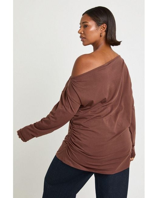 Boohoo Red Plus Off The Shoulder Ruched Long Sleeve Top