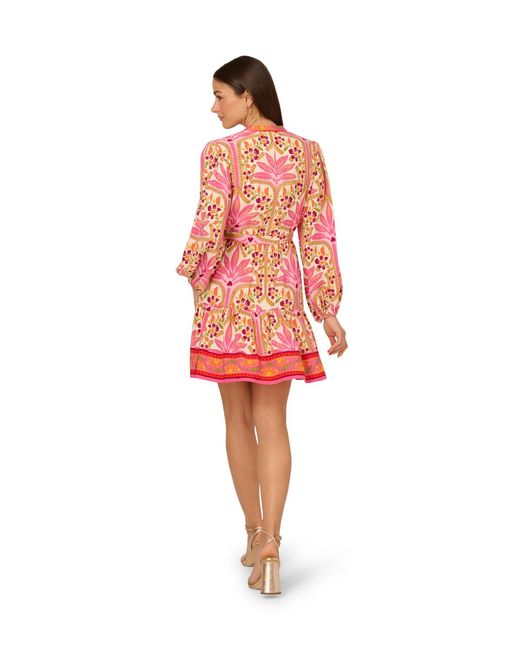 Adrianna Papell Red Printed Flounce Dress