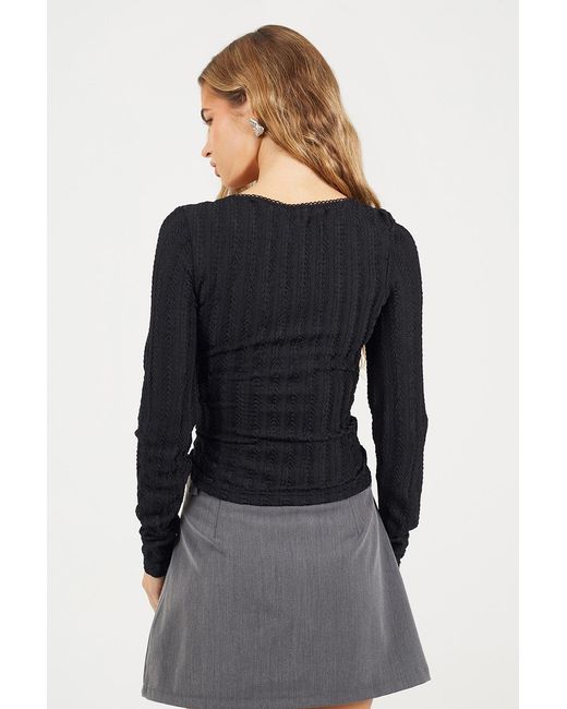 Brave Soul Black Textured Scoop Neck Top