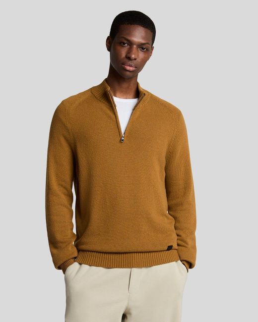 Lyle & Scott Brown 1/4 Zip Knit Jumper for men