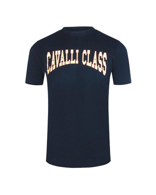 Roberto Cavalli Blue Varsity Logo T-Shirt Cotton for men